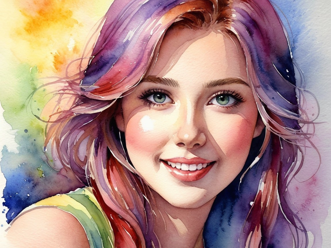 Vibrant Watercolor Portrait of a Young Woman