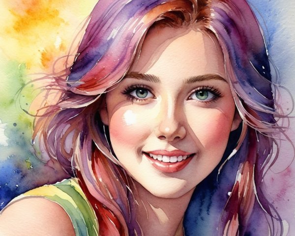 Vibrant Watercolor Portrait of a Young Woman