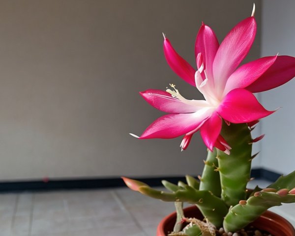 Vibrant Cactus with Pink and White Flower Blooms