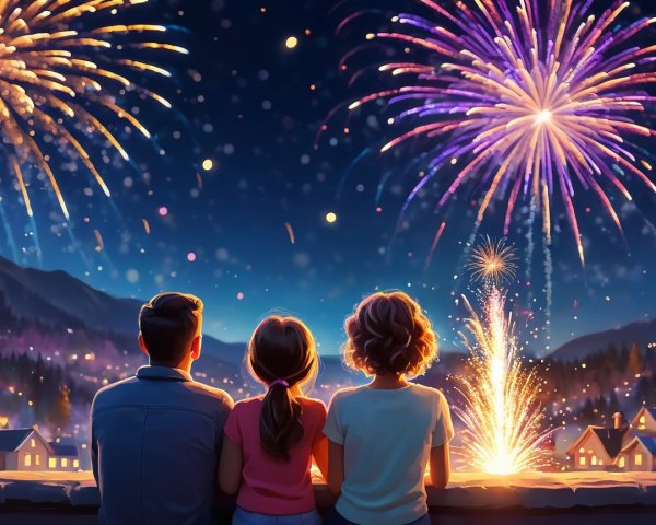 Friends Enjoying Fireworks Under a Starry Night Sky