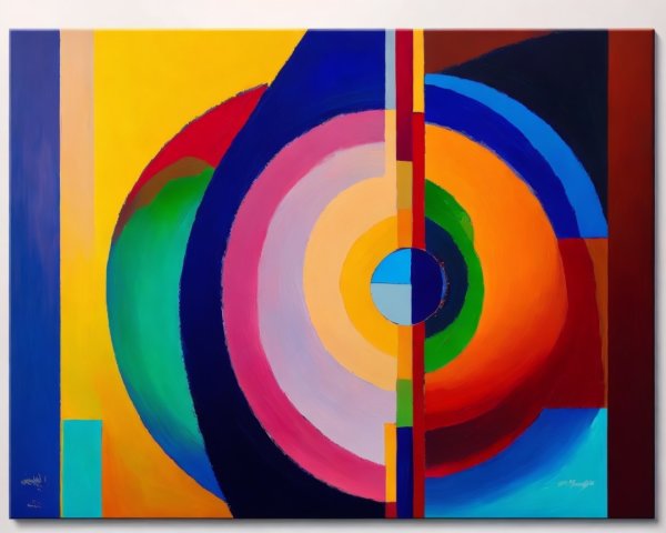 Abstract Geometric Painting with Vibrant Circles and Arcs