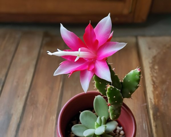 Vibrant Flowering Cactus in Terracotta Pot Display