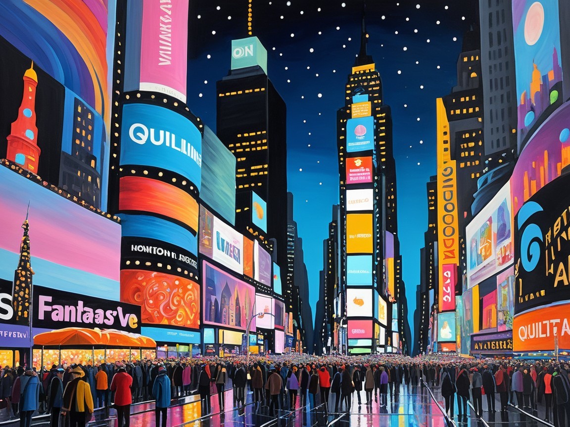 Oil Painting of a Neon-Lit Times Square Night Scene
