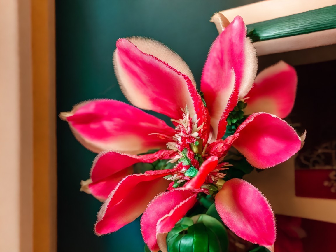 Vibrant Pink Flower with Cream Edges and Green Background