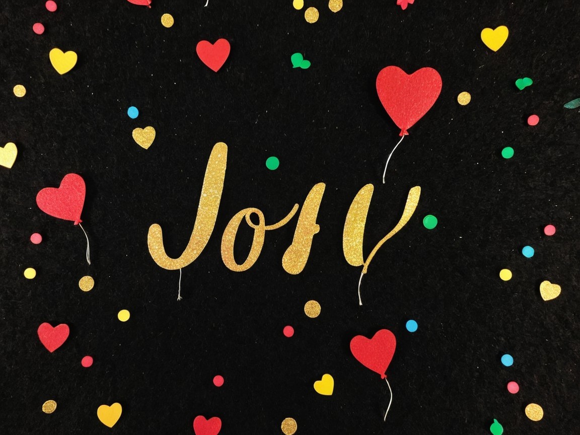 Colorful Confetti and Glittery "Joy" on Black Background