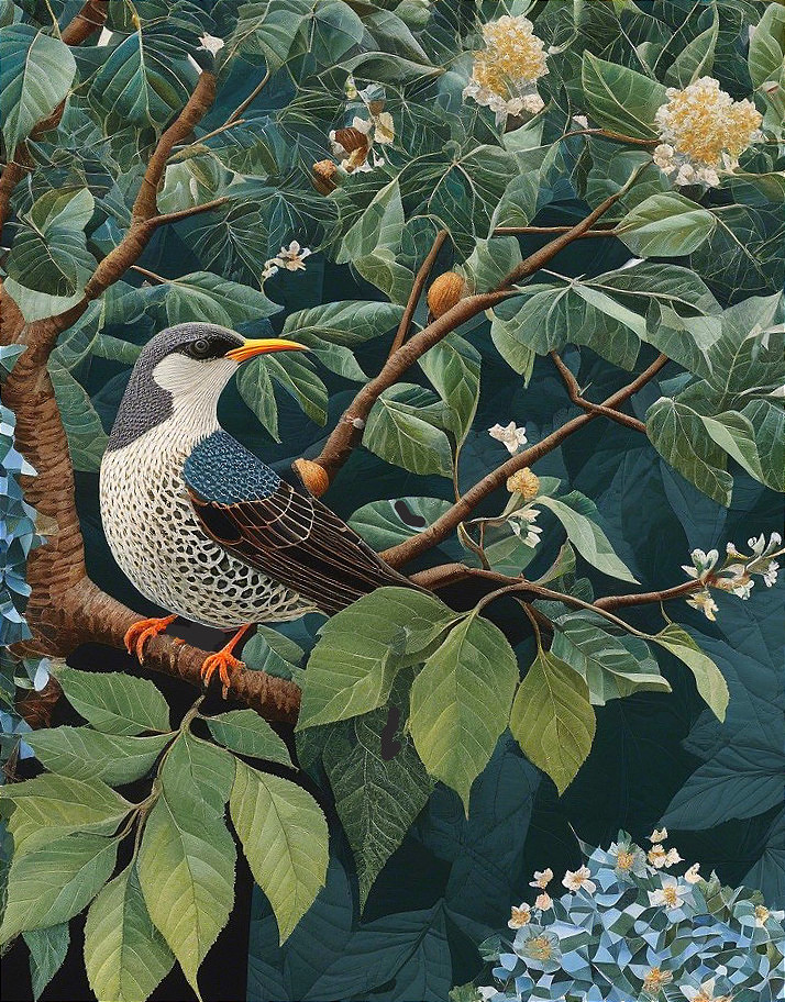 Detailed Illustration of a Bird on a Branch