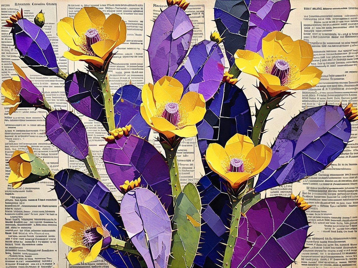Vibrant Paper Art of Blooming Prickly Pear Cacti