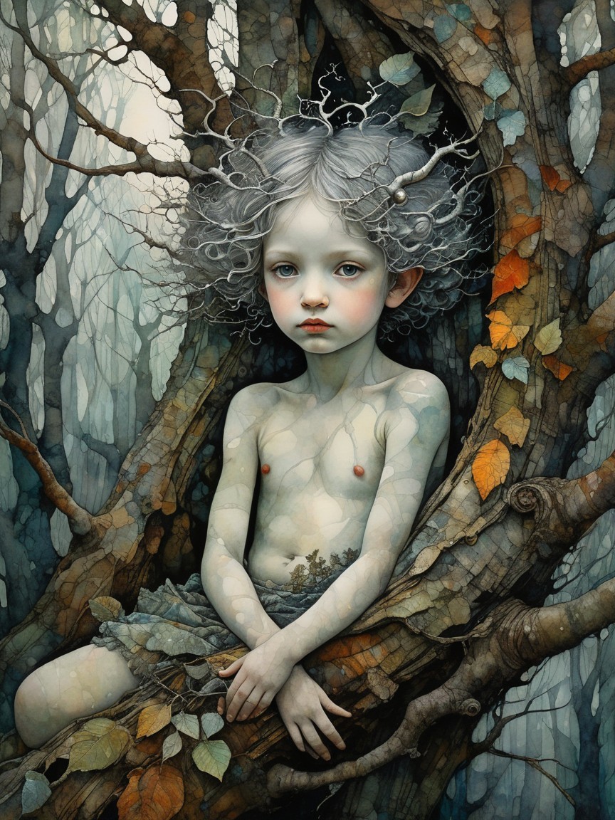 Androgynous Child in Mystical Forest Setting