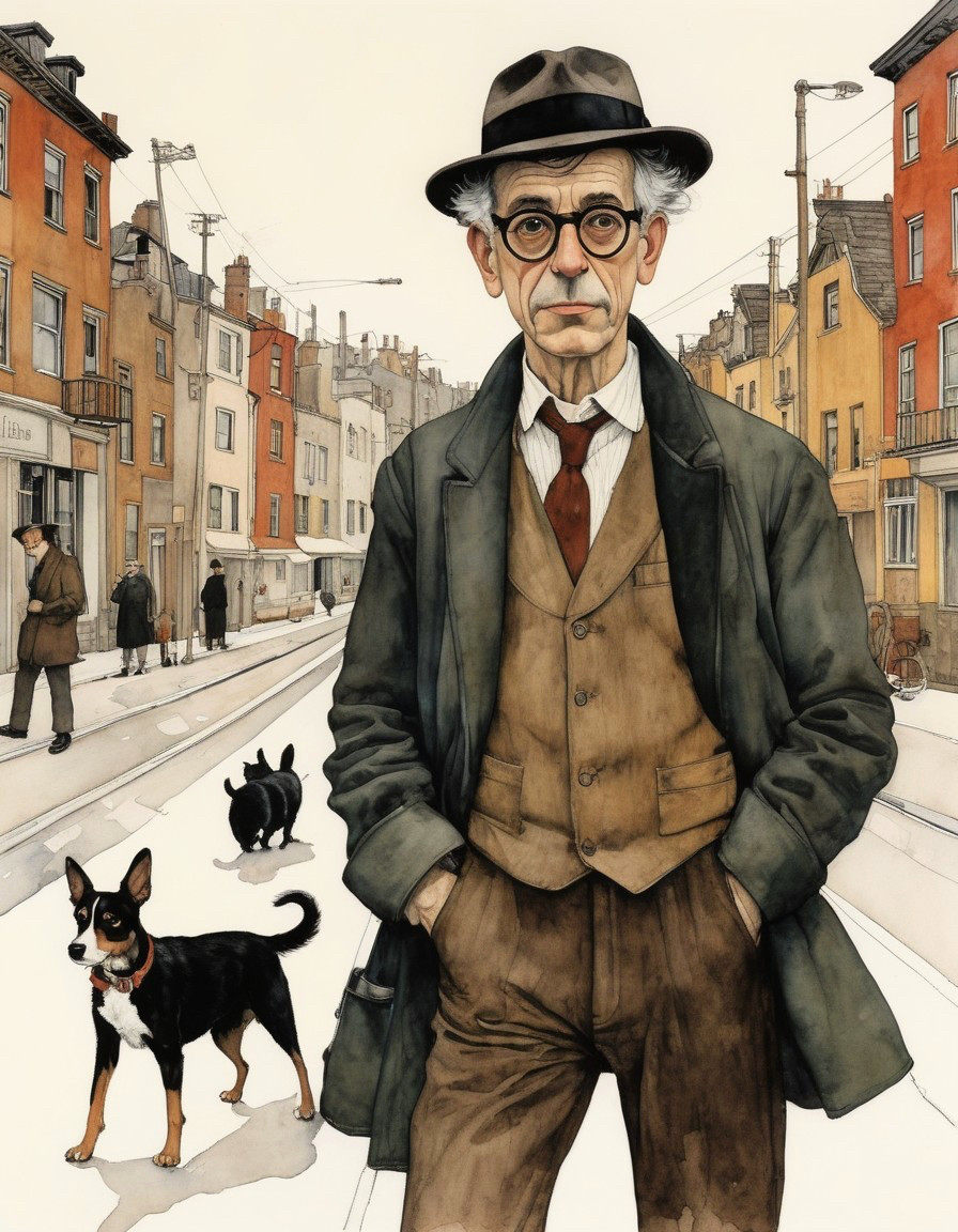 Older Gentleman in Dark Coat on Colorful Street