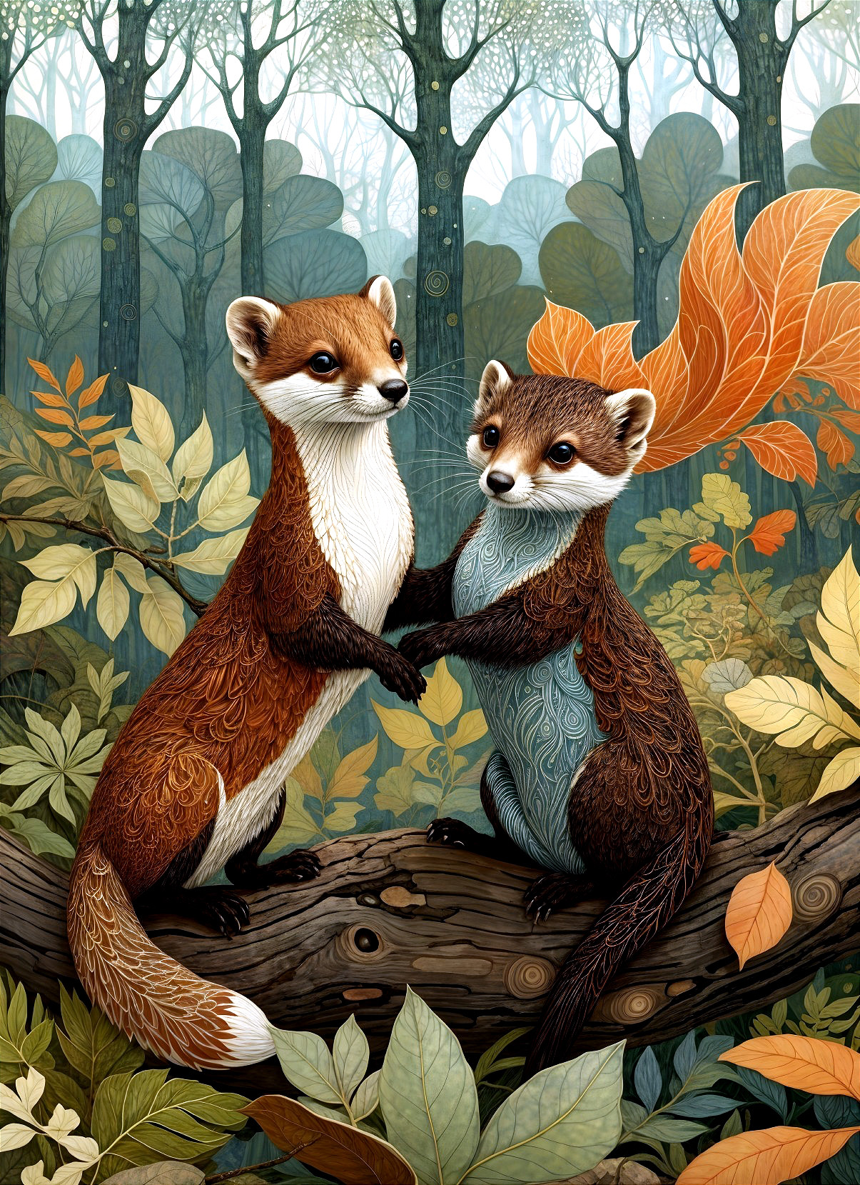 Whimsical Forest with Playful Fox-Like Creatures