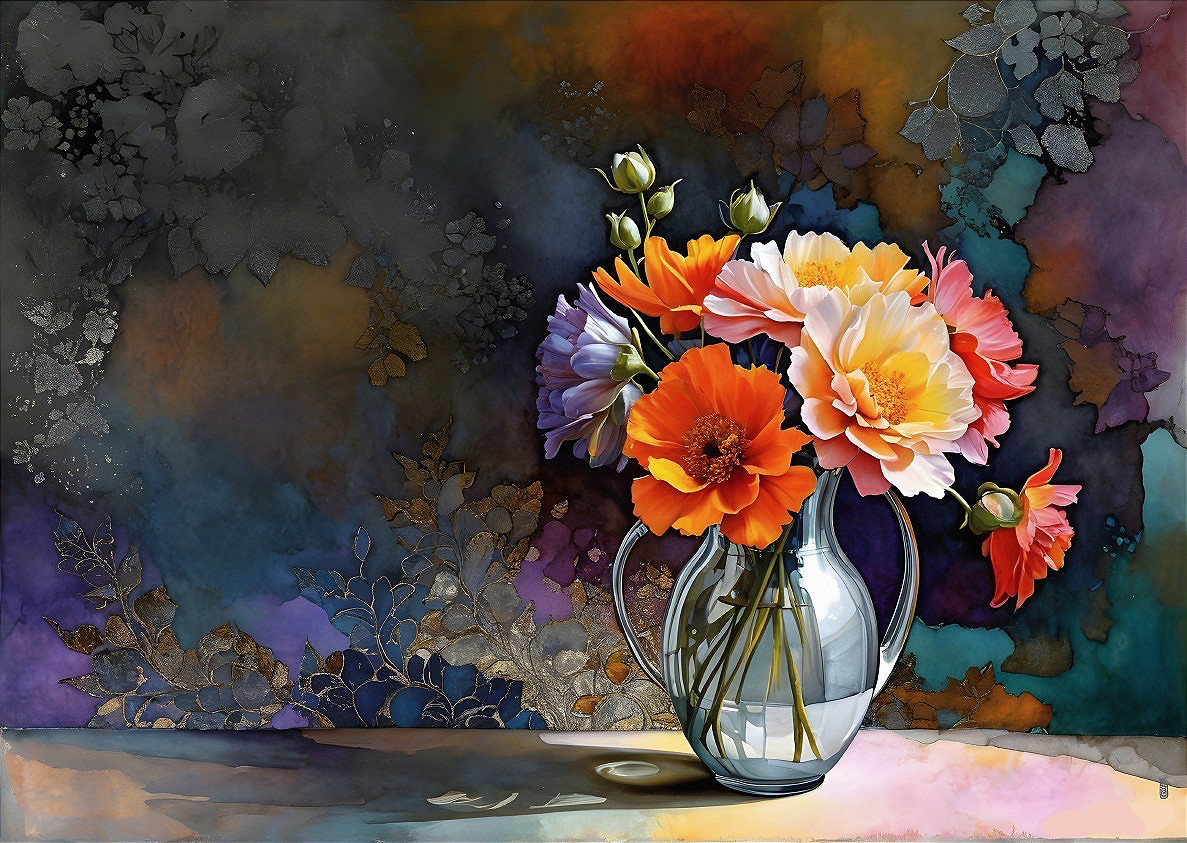 Vibrant Bouquet of Flowers in Clear Glass Vase