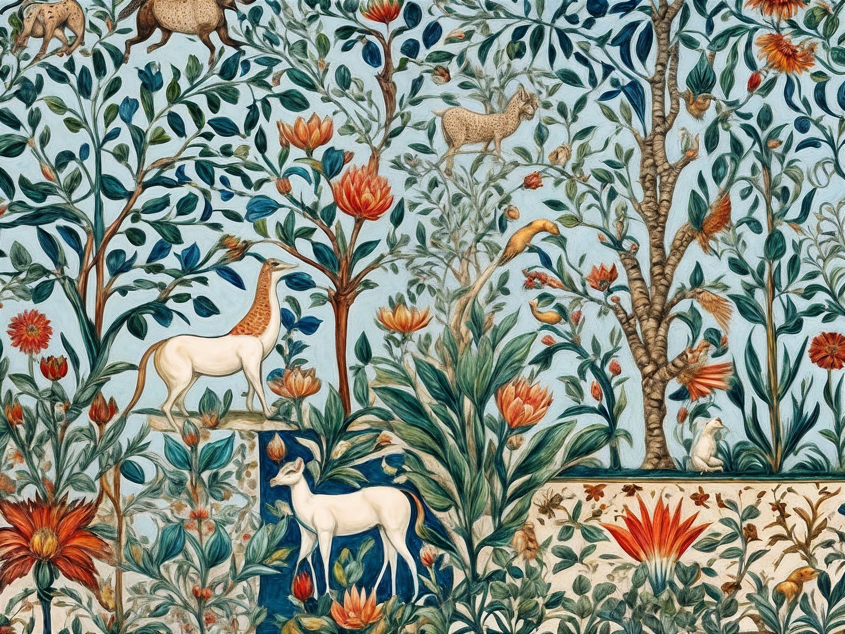 Vibrant Painting of a Lush Natural Scene with Animals