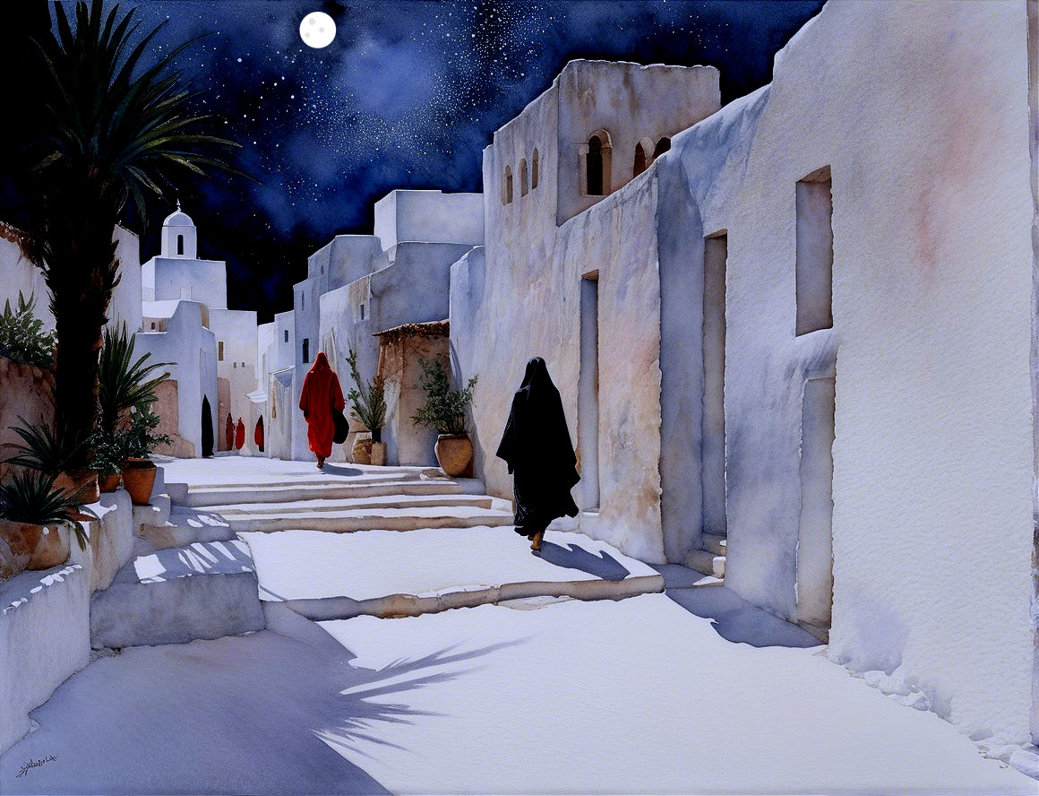 Tranquil Night Scene of a White-Washed Street