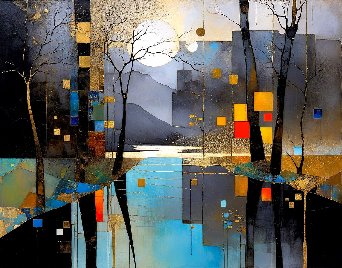 Serene Landscape with Reflective Water and Moonlight