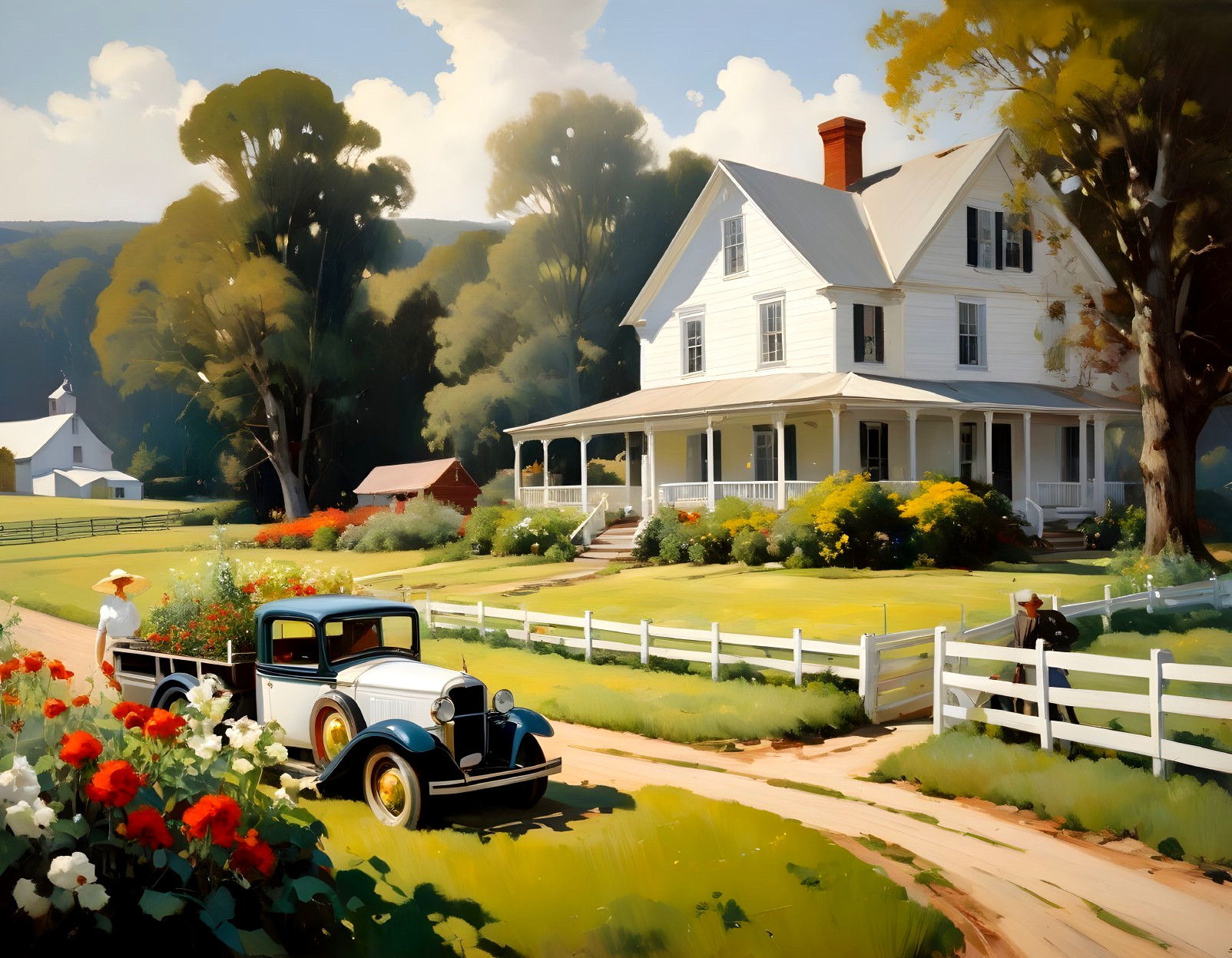 Charming White Farmhouse in Lush Rural Landscape