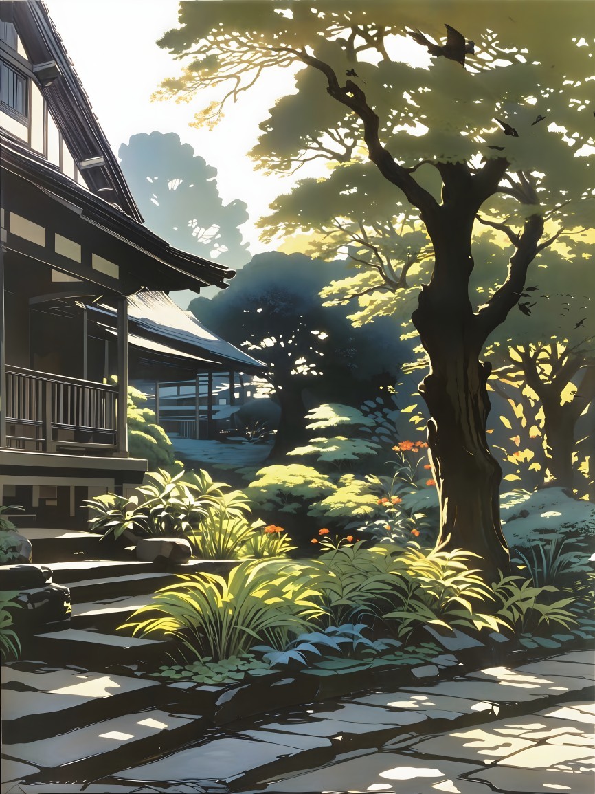 Serene Japanese Garden with Traditional Architecture