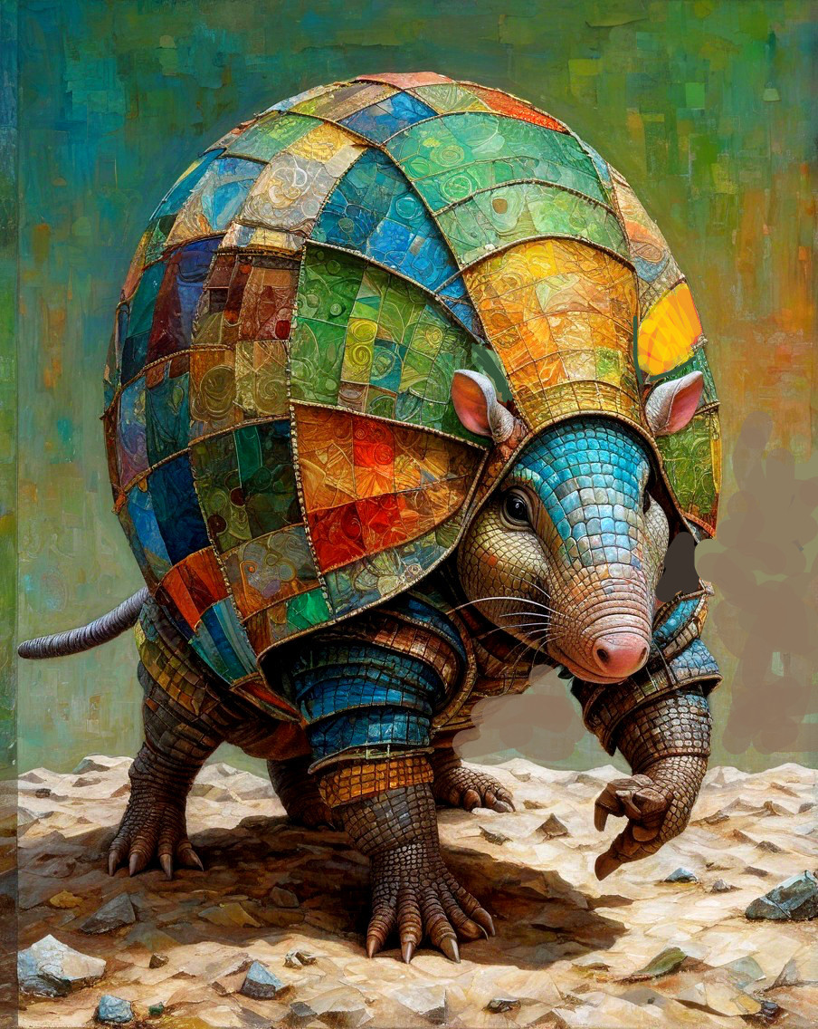 Whimsical Creature with Colorful Patchwork Shell