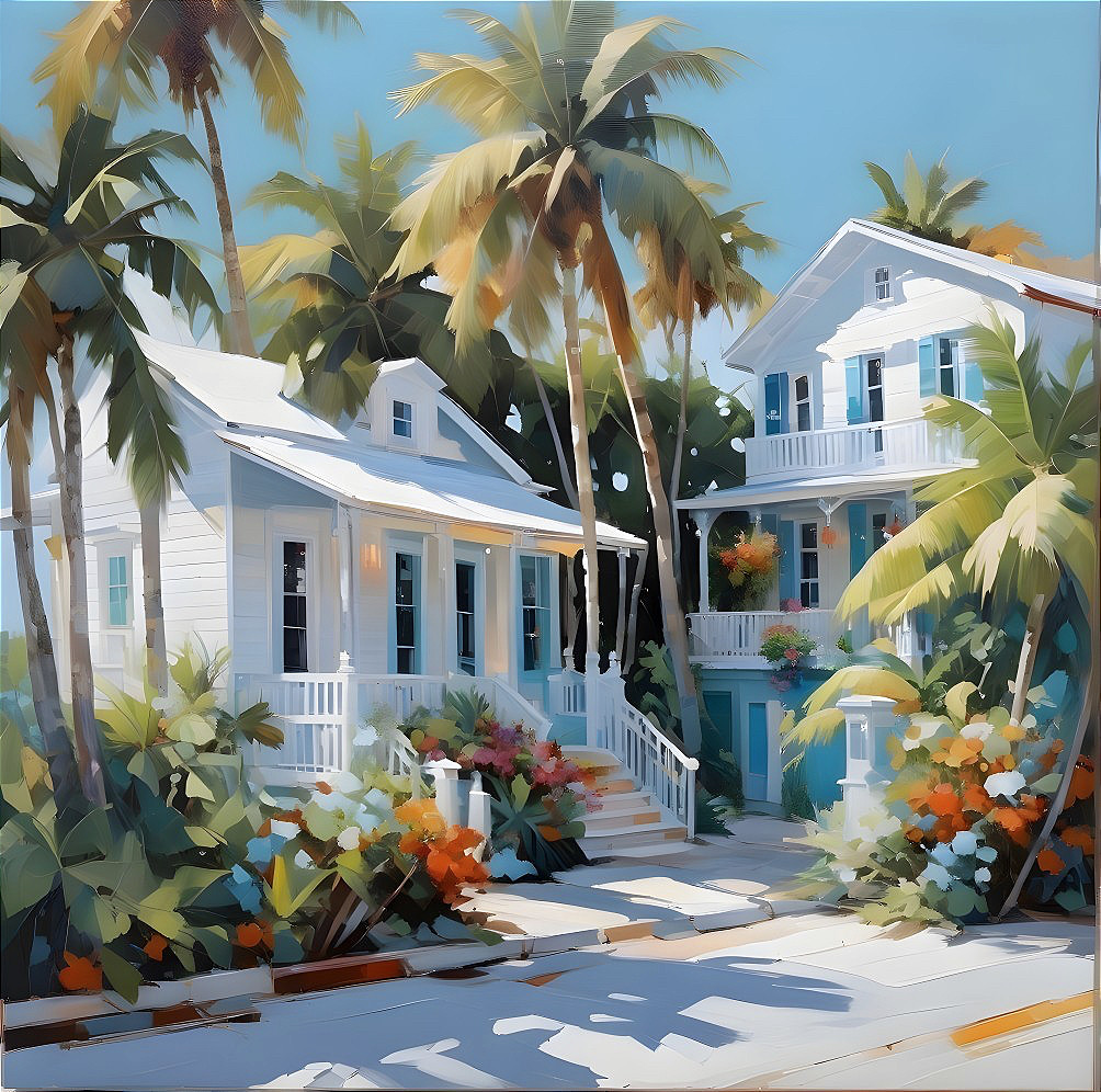 Historic White Houses Surrounded by Tropical Foliage