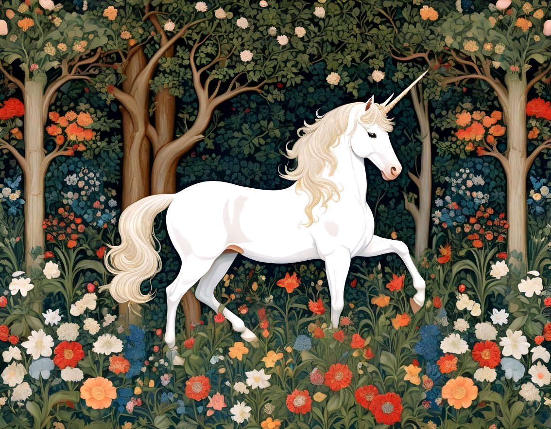 Majestic Unicorn in a Vibrant Forest Setting