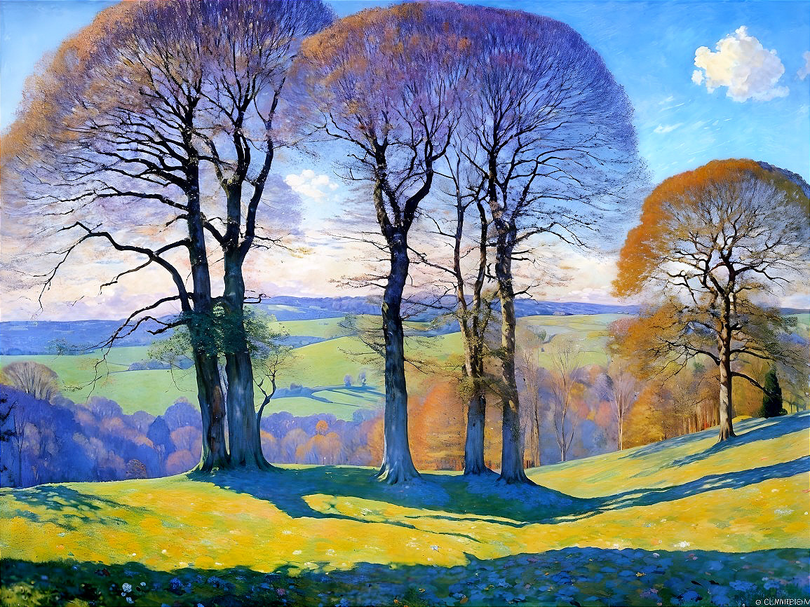 Autumn Landscape with Trees and Rolling Hills