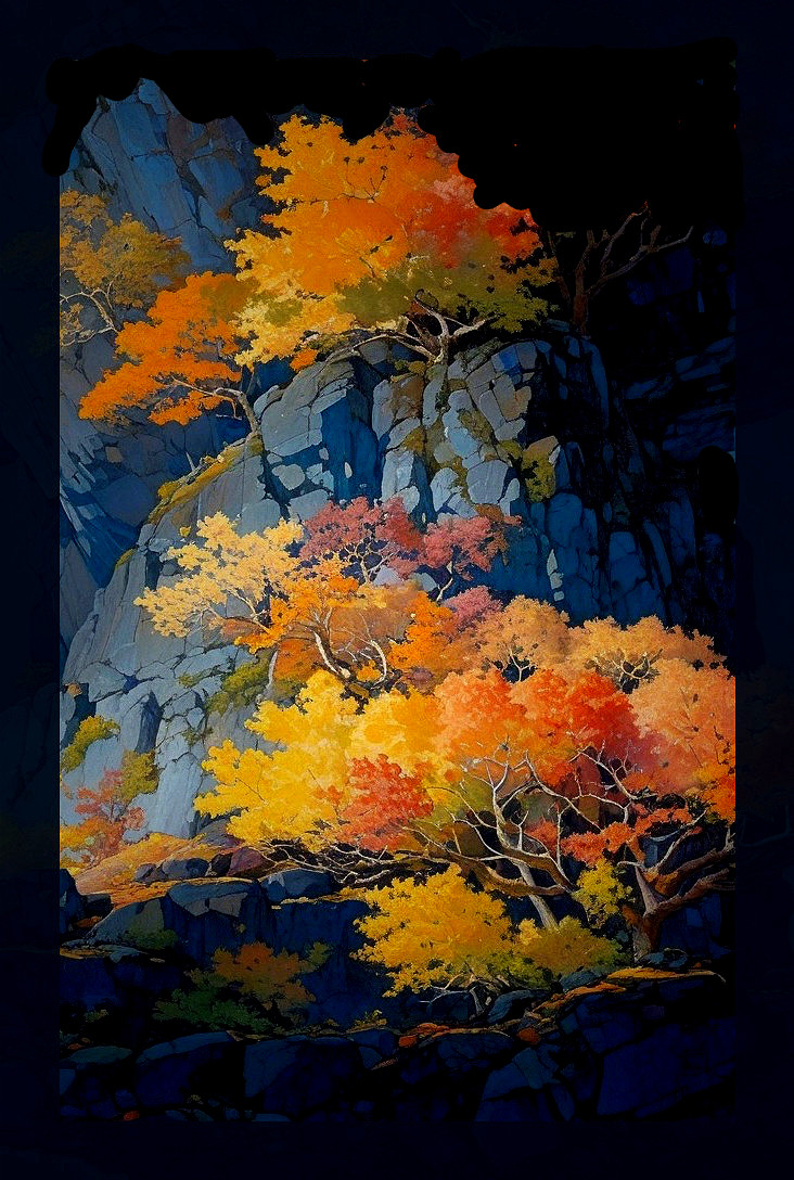 Autumn Foliage on Rocky Cliffs with Vibrant Colors