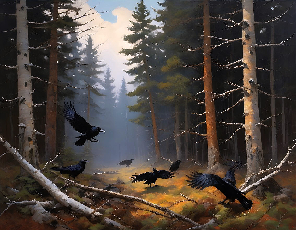 Tranquil forest scene with trees and misty light