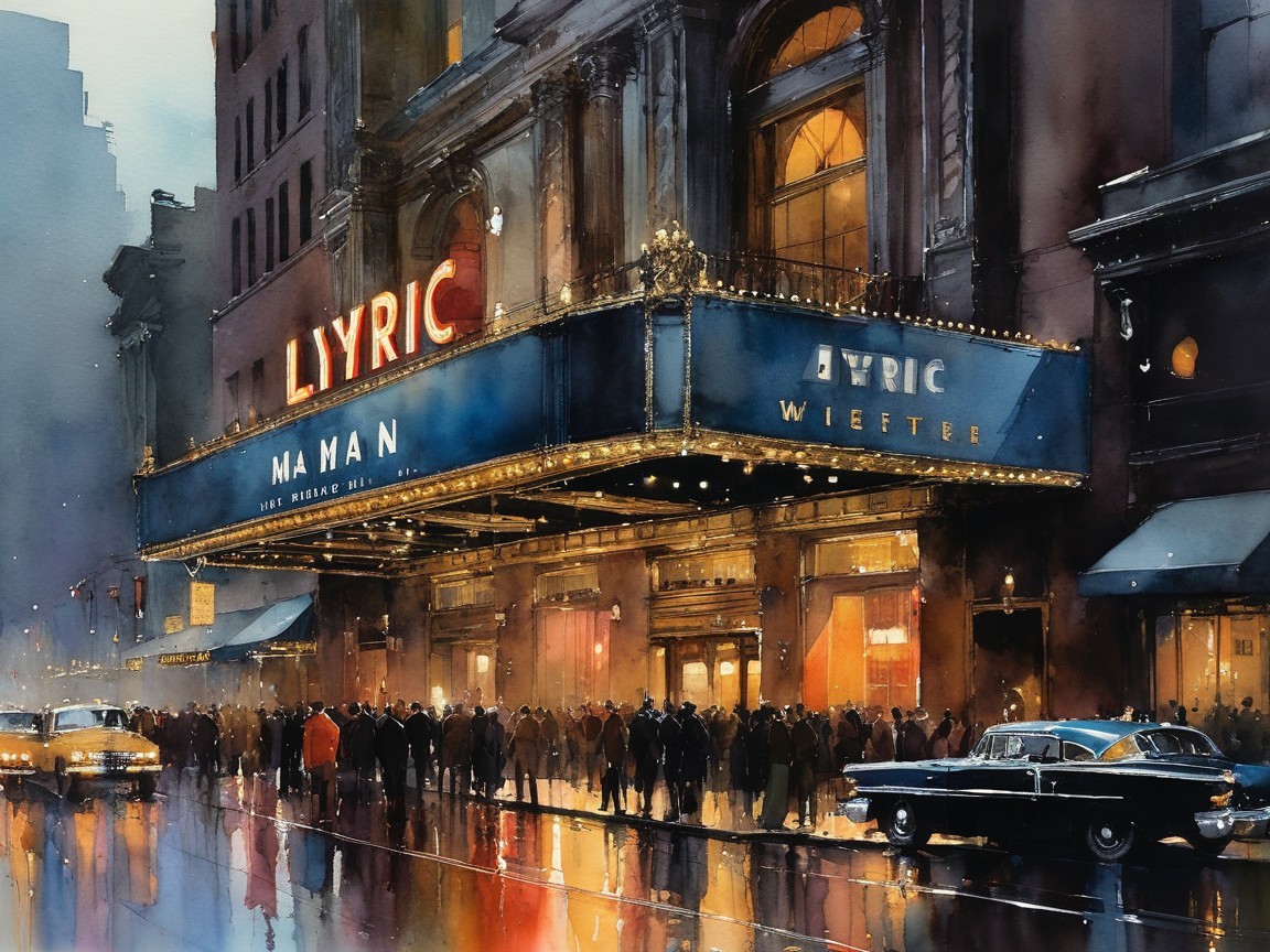Dusk City Scene with Lyric Theatre and Classic Cars