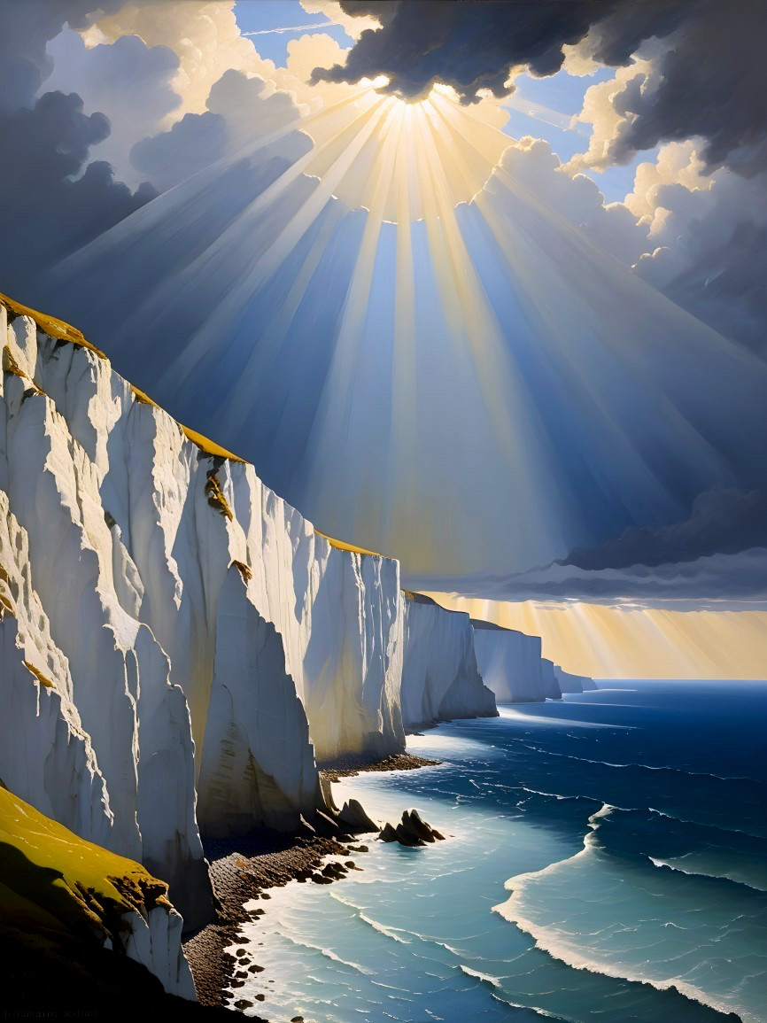 Dramatic Coastal Scene with Cliffs and Ocean Waves