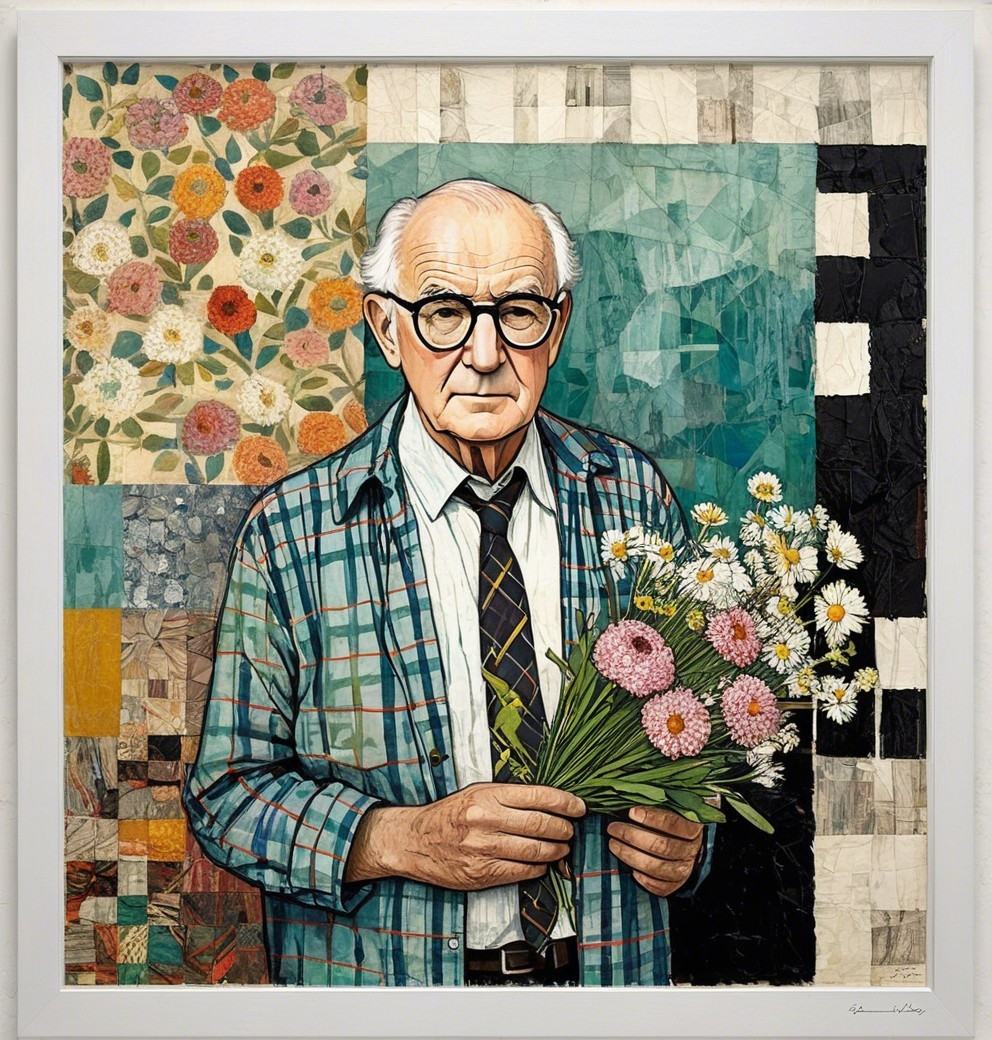 Elderly Man with Glasses Holding Colorful Flower Bouquet