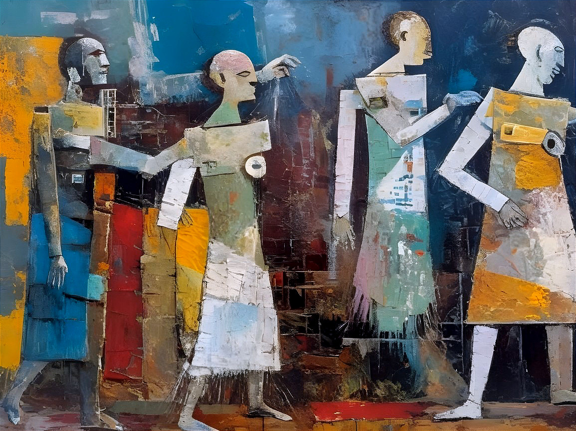 Abstract Figures in Dynamic Interaction on Textured Background