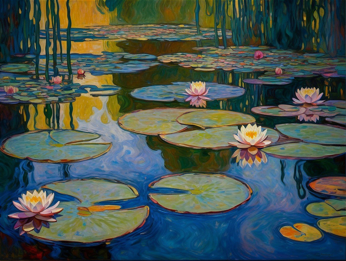Vibrant Water Lilies on Calm Reflective Waters