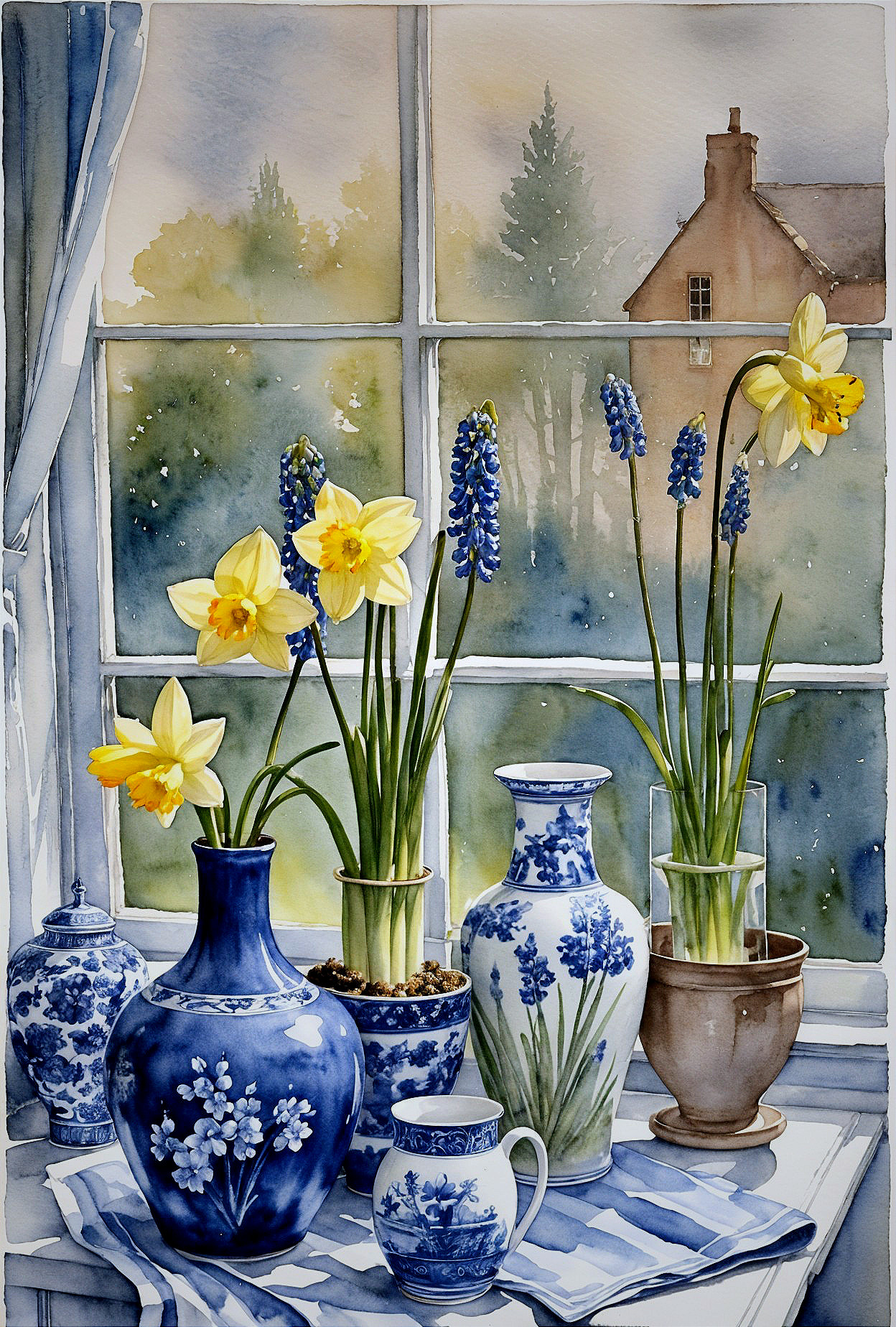 Windowsill with Vibrant Flowers and Soft Light