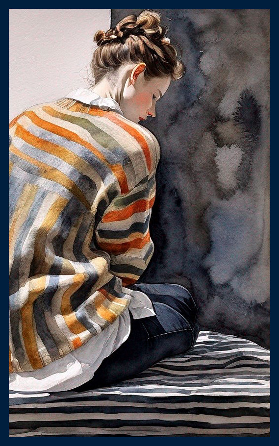 Profile of a Young Woman in Striped Sweater
