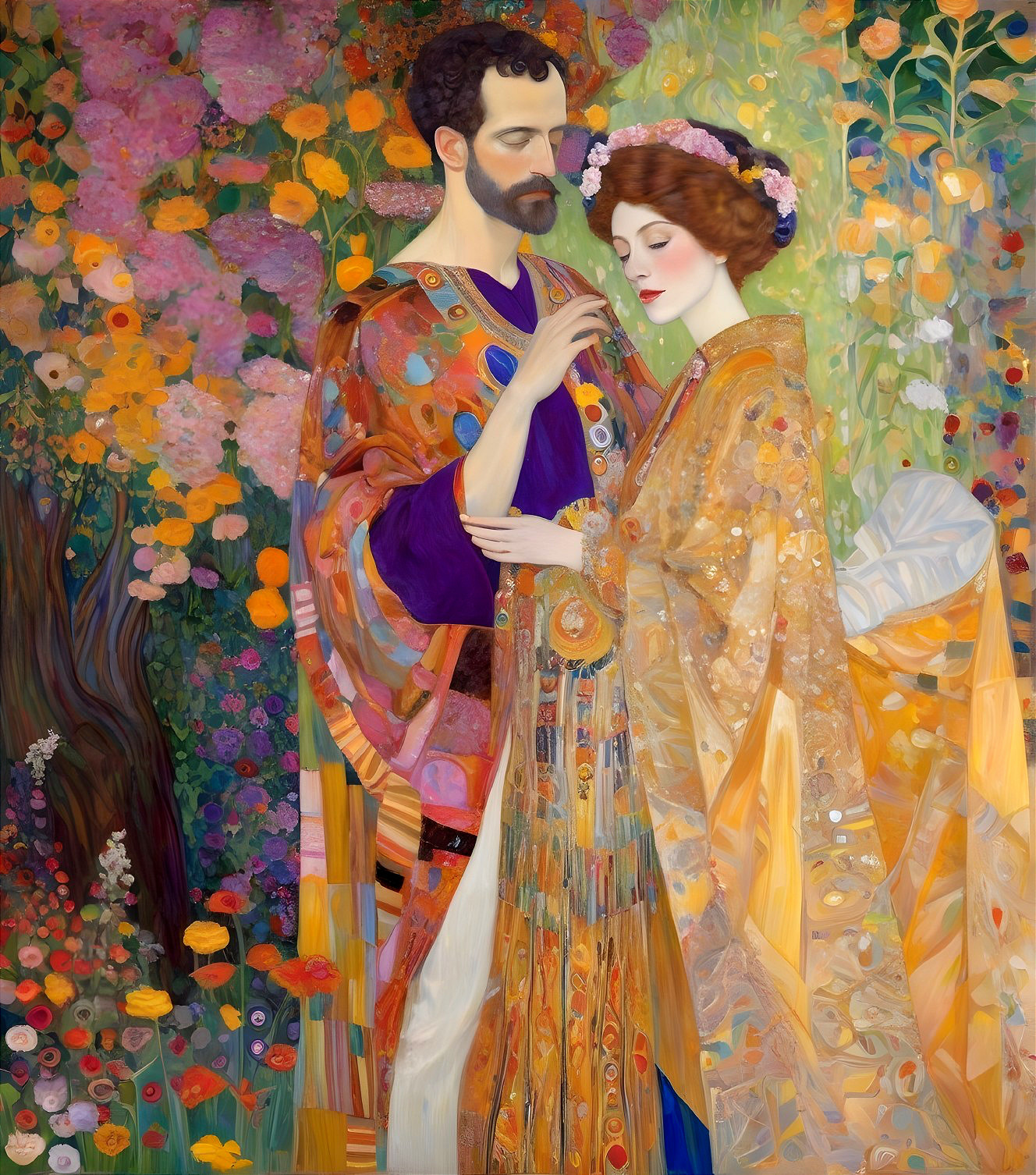 Couple Embraced in Vibrant Floral Garden Setting