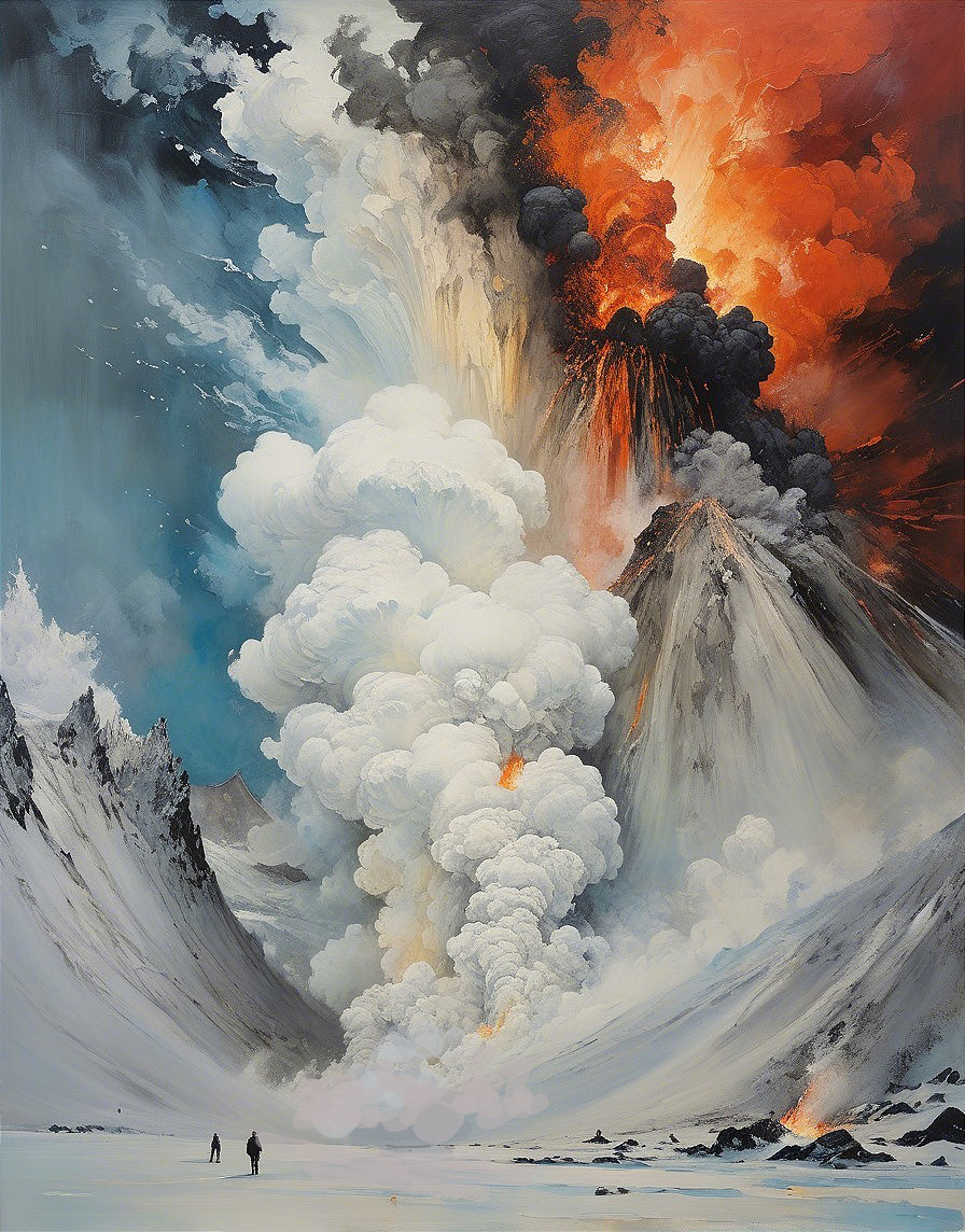 Dramatic Volcanic Eruption with Ash Clouds and Lava