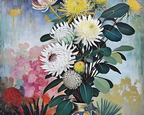 Vibrant Still Life with Colorful Vase and Flowers