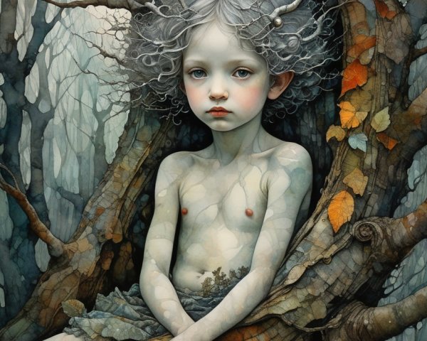 Androgynous Child in Mystical Forest Setting