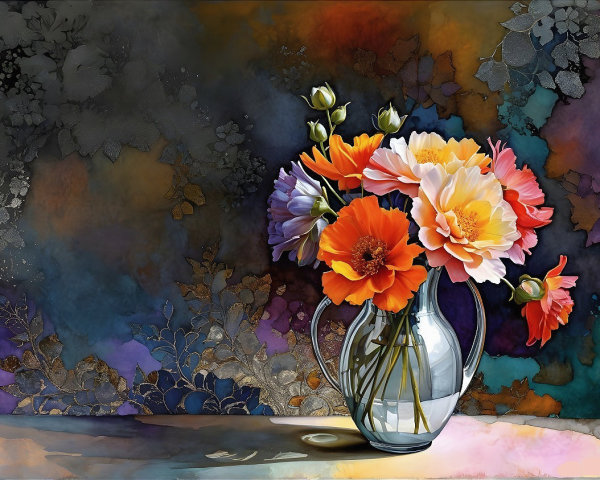 Vibrant Bouquet of Flowers in Clear Glass Vase