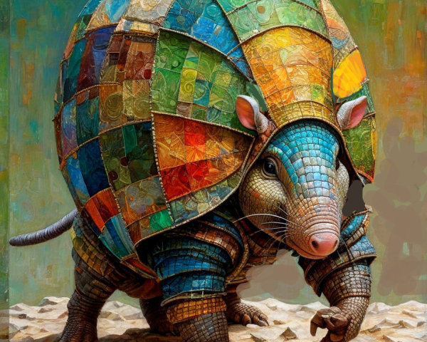Whimsical Creature with Colorful Patchwork Shell
