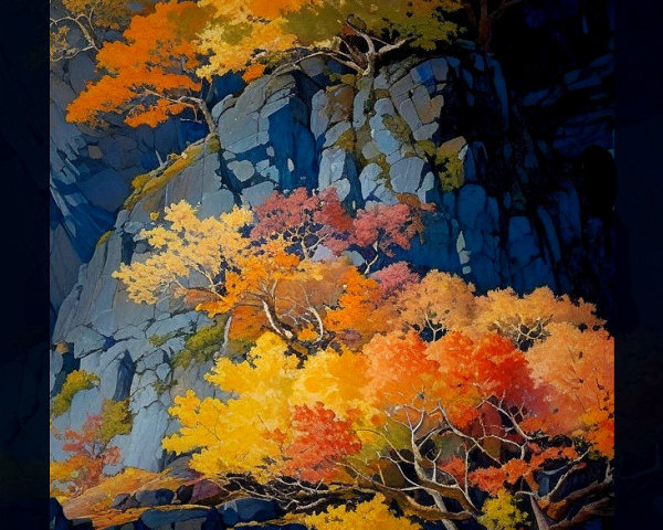 Autumn Foliage on Rocky Cliffs with Vibrant Colors