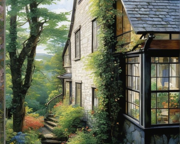 Charming Stone House Surrounded by Lush Greenery