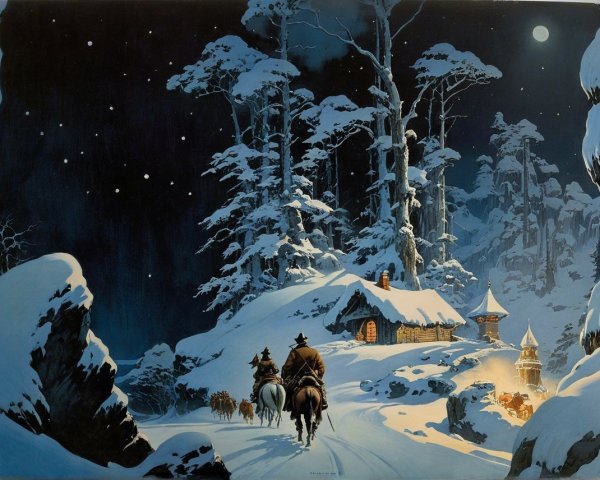 Winter Landscape with Horseback Riders and Cottage