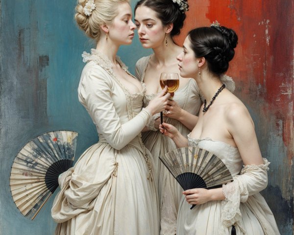 Elegant 18th-Century Women in Sophisticated Attire