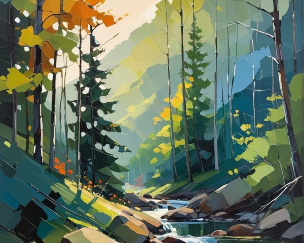 Serene Landscape with Winding Stream and Trees