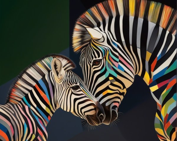 Zebras in Colorful Artistic Interpretation with Geometric Background