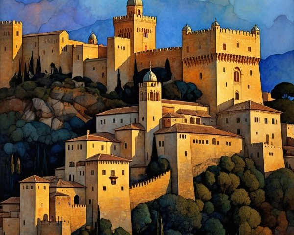 Vibrant Medieval Castle on a Hillside Landscape