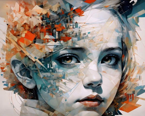 Cubist Digital Painting of a Young Female Portrait