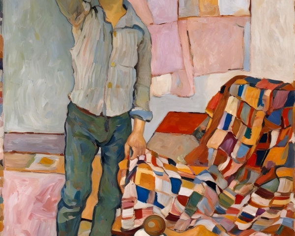 Young Boy in Relaxed Pose with Colorful Background