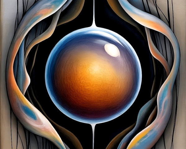 Abstract Design with Luminous Orange Sphere and Curves