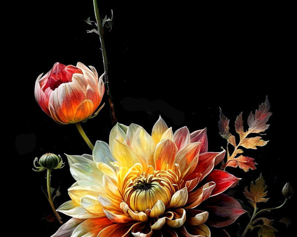 Vivid Flower Arrangement on Black Background